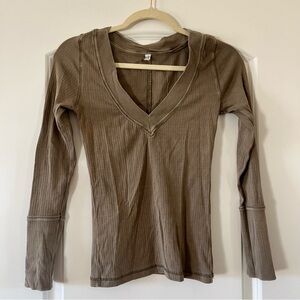 Free People Tan Fitted Long Sleeve Tee